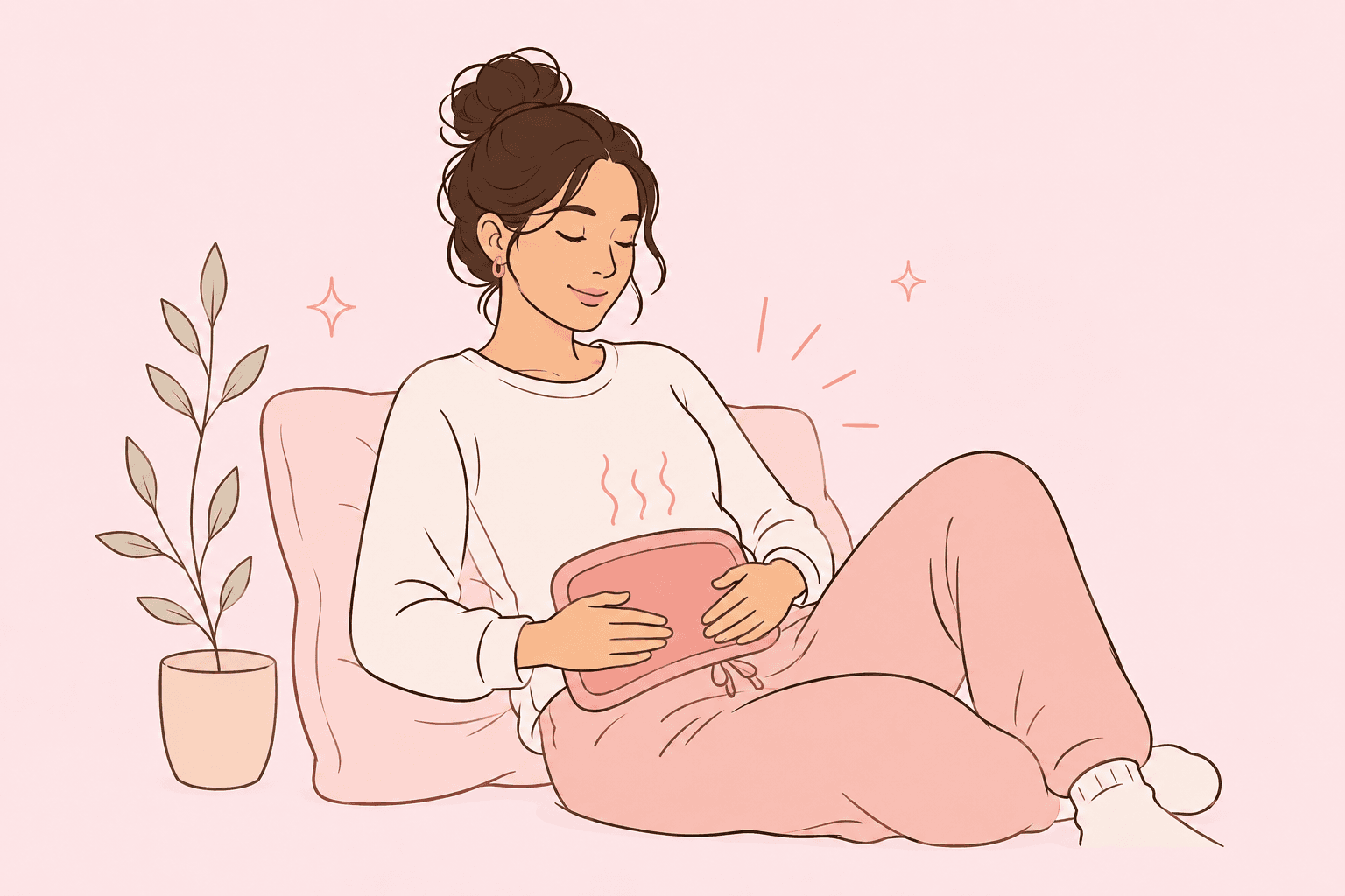 Woman relaxing with a hot water bottle