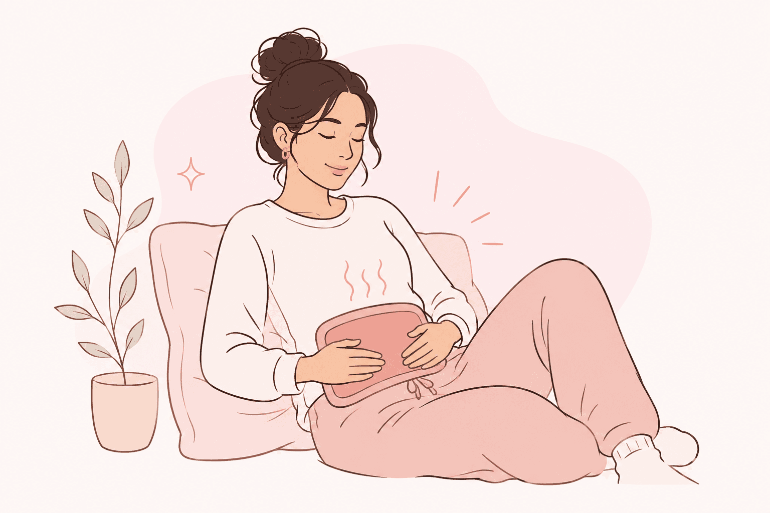 Woman relaxing with a hot water bottle